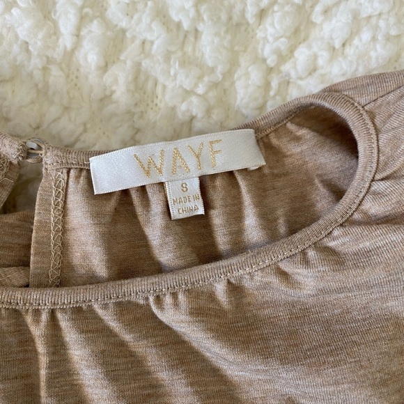 Wayf Padded Shoulder camel Tan Short Sleeve Midi Dress size small - Picture 7 of 11